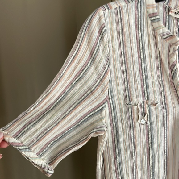 DIAB’LESS tunic - coverup w/ lurex & pale colored stripes. button front closures - Picture 4 of 11
